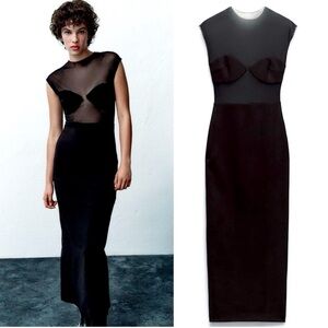 Zara mixed tulle and mesh black dress